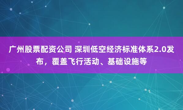 广州股票配资公司 深圳低空经济标准体系2.0发布，覆盖飞行活动、基础设施等